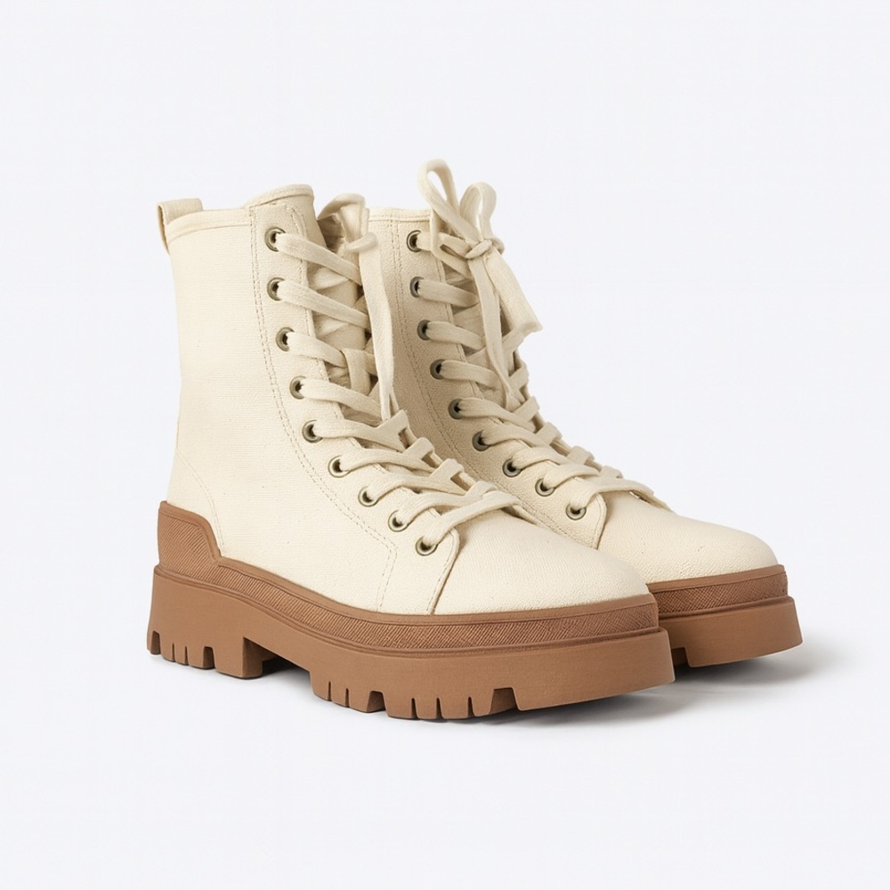Primark Cream Lace-Up Women's Boots